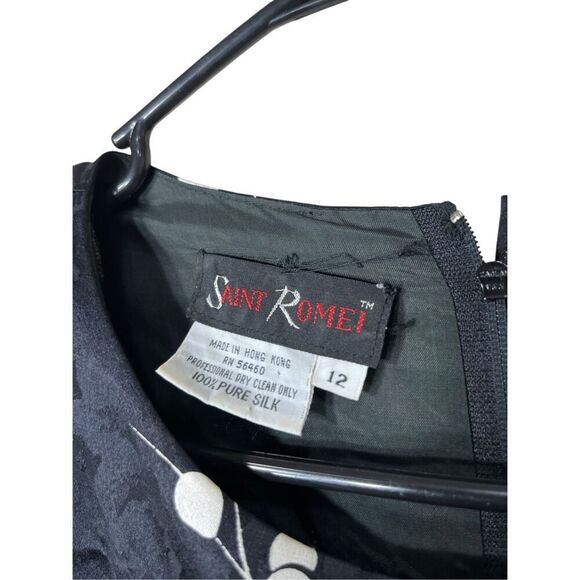 Vintage 1980's Saint Romei Sz 12 100% Silk Dress Black Floral Print - Picture 7 of 9